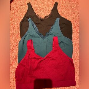 Cacique Bralettes, size 22/24, black, jade green, and red.